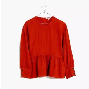 Gauze Button Back Peplum Top